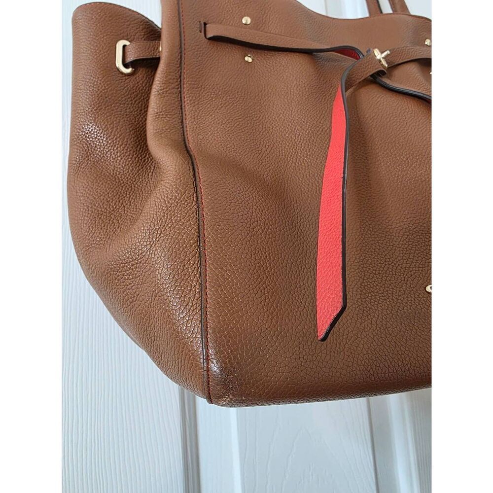 Coach Turnlock Tie Pebble Leather Brown and Orange Tote 35838 - Picture 10 of 10